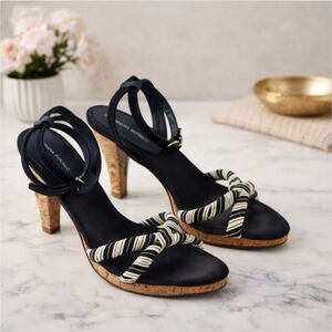 Banana Republic Blue Nautical Cork Heel Sandals Ankle Strap Womens 5.5